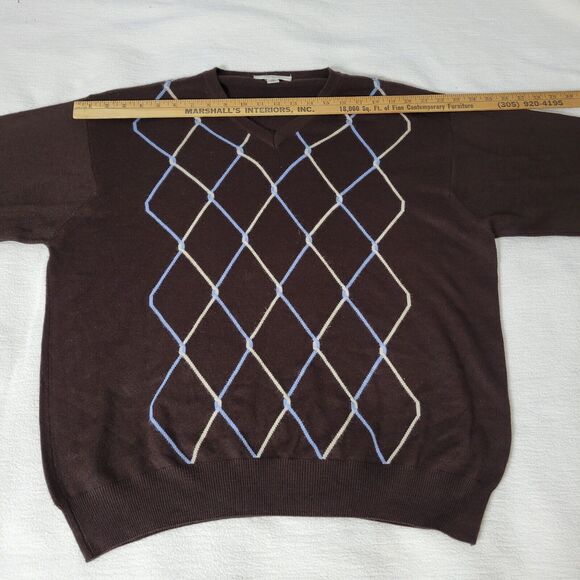 Turnbury Sweater Mens Size 48 Extra Fine Merino Wool V-Neck Pullover Brown Italy - Picture 10 of 16